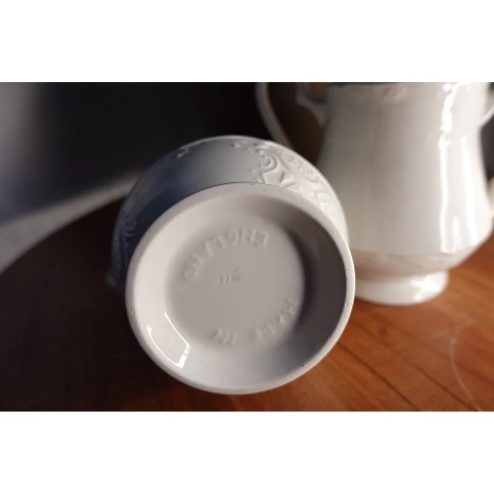Vintage Creamer and Sugar Bowl Set Made in England‎ Embossed Porcelain